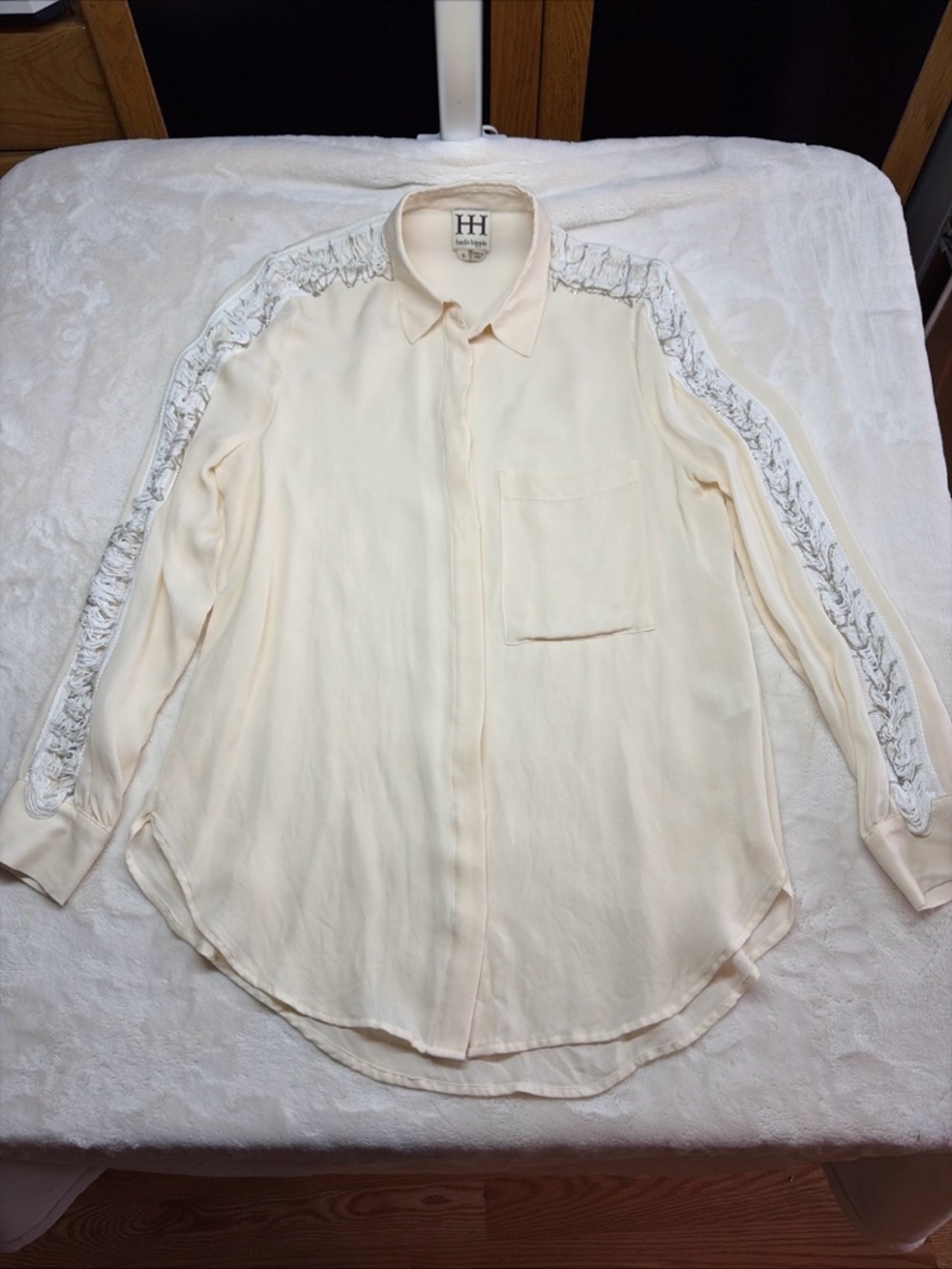 Haute Hippie 100% Silk Ivory Long Sleeve Blouse Size Small
